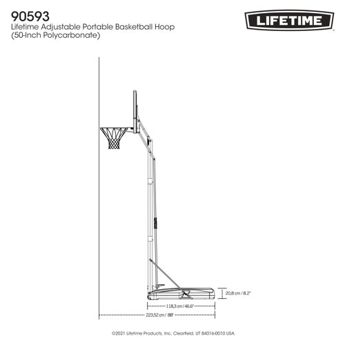 Lifetime Height Adjustable Portable Basketball Hoop (50" Polycarbonate